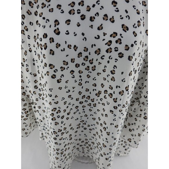 Elle Leopard Print Blouse Sz Medium White Brown Bell Sleeve Flowy Top Animal - Picture 3 of 9